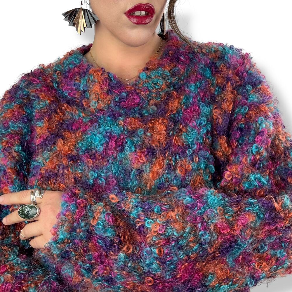 Vintage hand knitted mohair rainbow chunky oversized sweater by EXPRESS